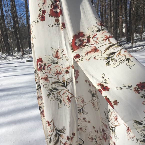 Romantic Floral Maxi Dress Velvet Trim - Picture 4 of 6